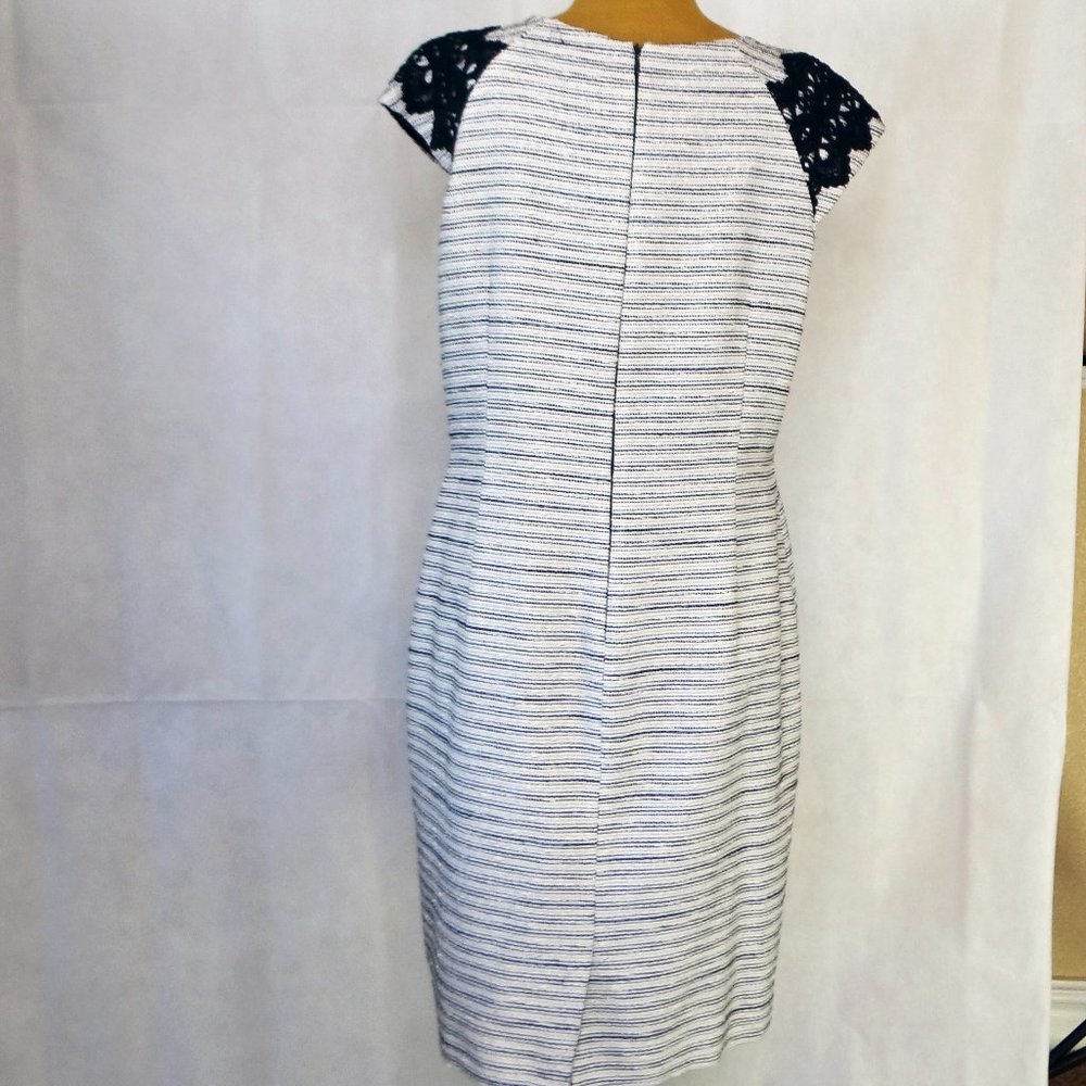 Antonio Melani Navy Blue & White Wendy Lace Overlay Sheath Dress Tweed Size 14 - Picture 9 of 11